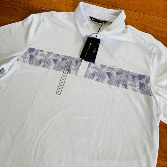 Travis Mathew Mens XL Bigger Boat Golf Polo Short Sleeve White Purple New NWT - Picture 2 of 6